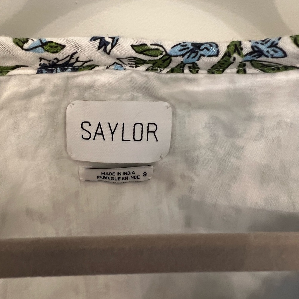 SAYLOR White Dress with Blue & Green Floral Trim - Picture 5 of 5